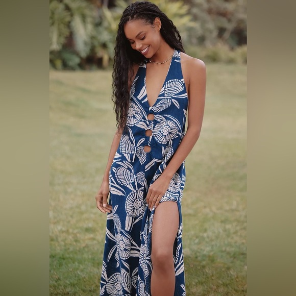 NWT‎ By Anthropologie x Harlinah Teoh Size Small Plunge Linen Maxi Dress - Picture 3 of 8